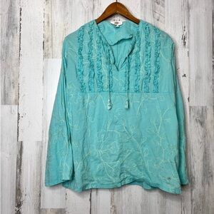 Sandy Starkman Vintage Women's Long Sleeve Floral Embroidered Top Blue Size XL